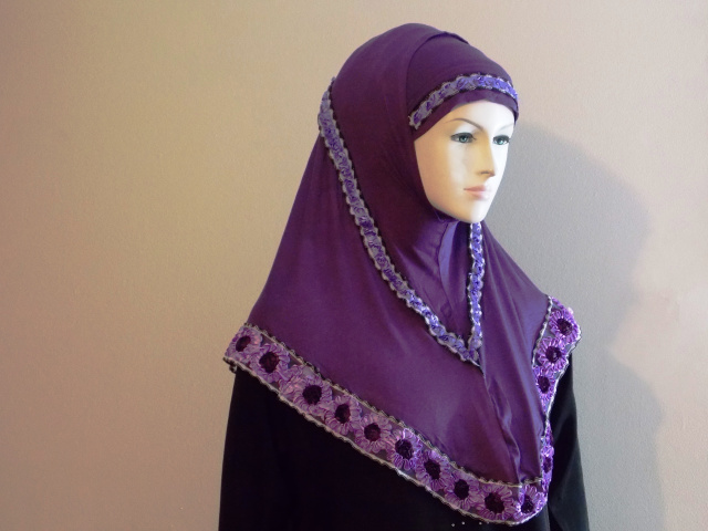 Purple Long  Floral style 2 Piece Hijab 4